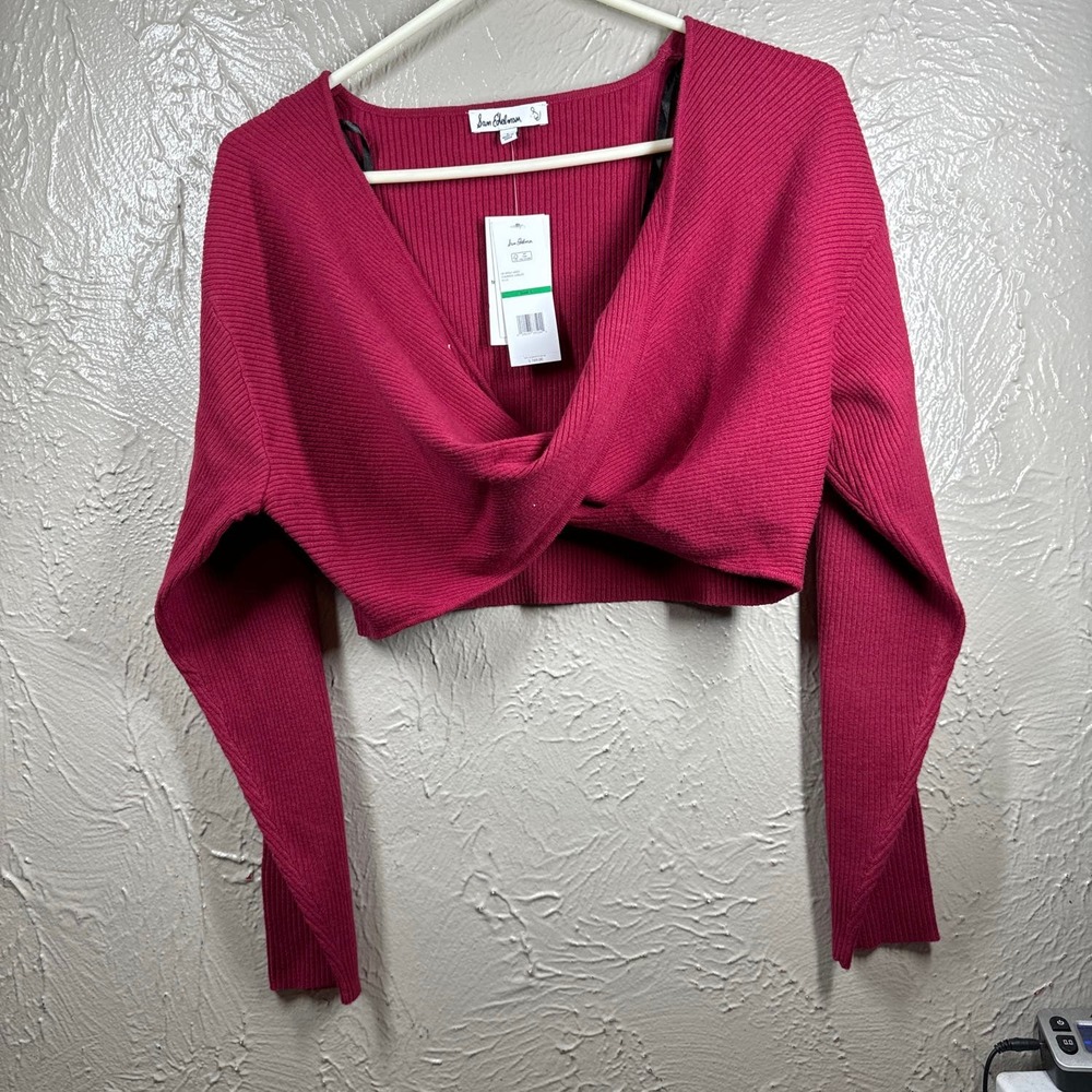 Sam Edelman Allie Twisted Front Sweater Cropped Red Cherries Jubilee‎ Size Large